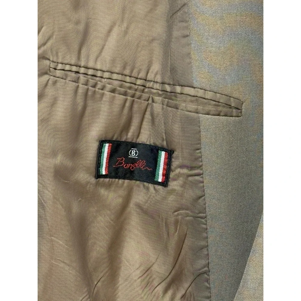 Bonelli Double Breasted Jacket Mens 44R Blazer Brown‎ Peak Collar Pinpoint